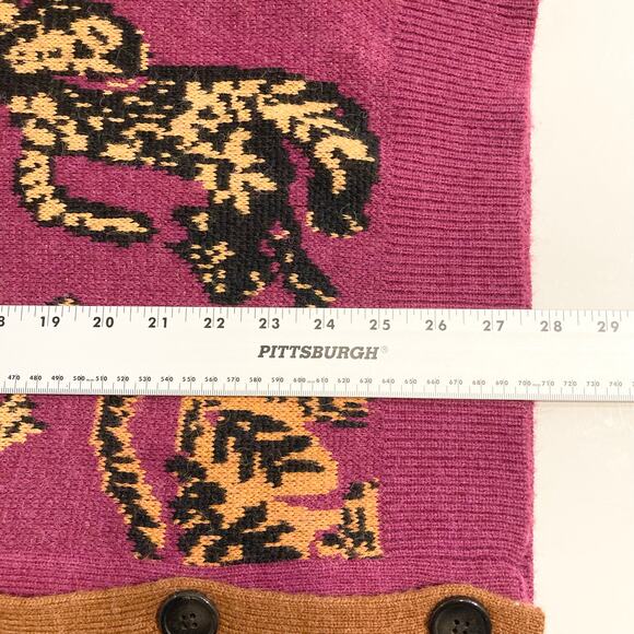 NWOT FARM RIO Cardigan M Oversized Wild-Leopards&Animal-Print Fuchsia-Pink&Brown - Picture 11 of 12